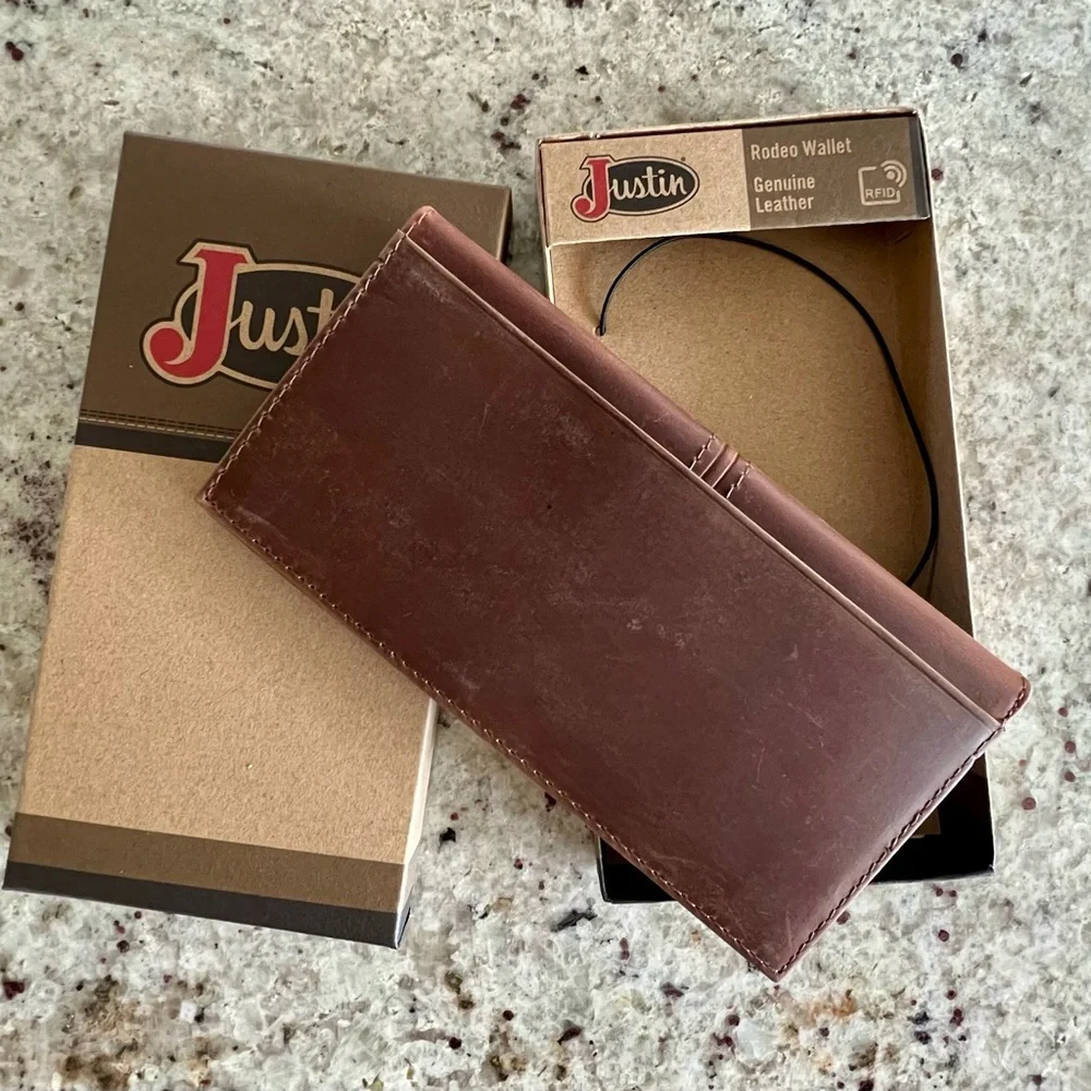 Justin Boots Chestnut Leather Rodeo Wallet with Serape J